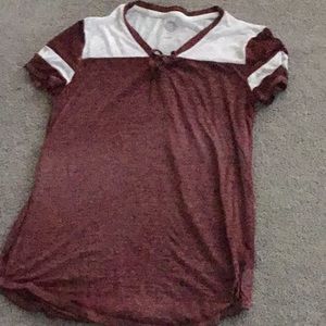 Cute striped sleeve maroon t shirt